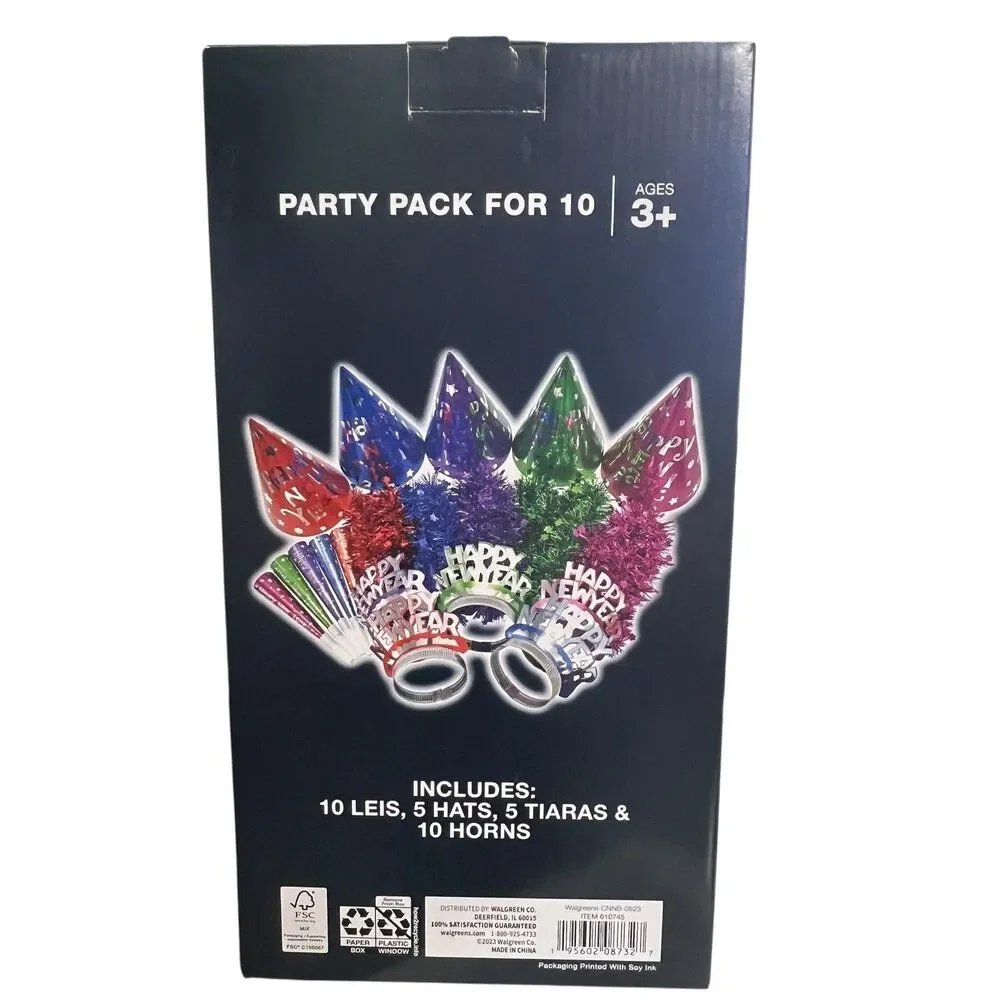 New Year Cheer Party Pack For 10 30 Count NYE Leis Hats Tiaras Horns Favors